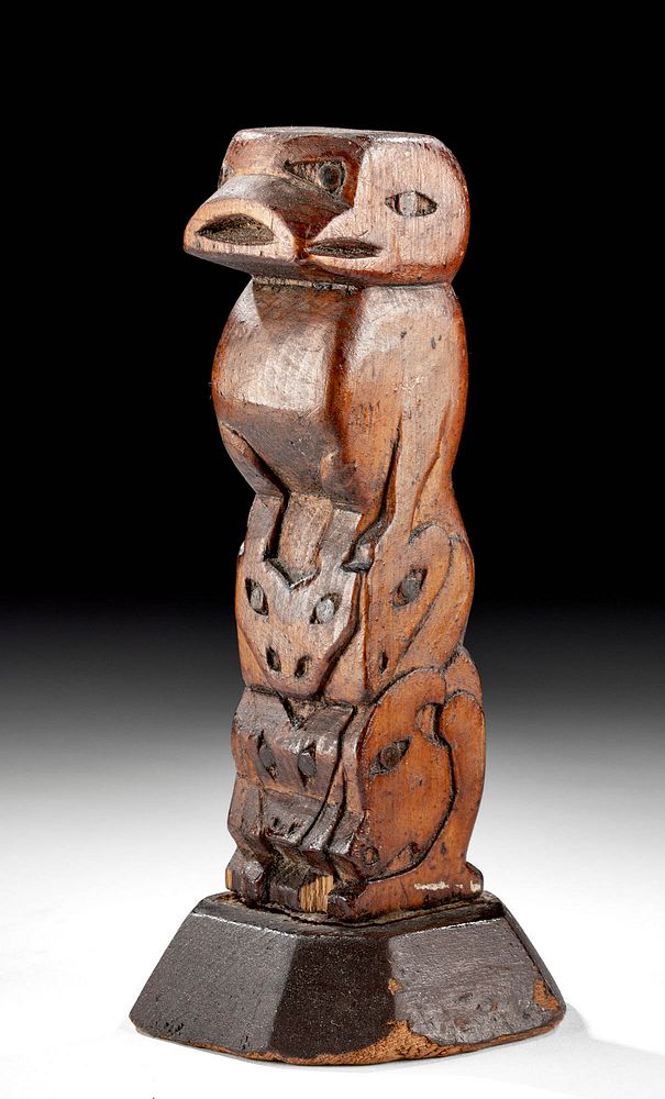 Appraisal: th C Salish Wood Totem Pole - Raven Deer Wolf