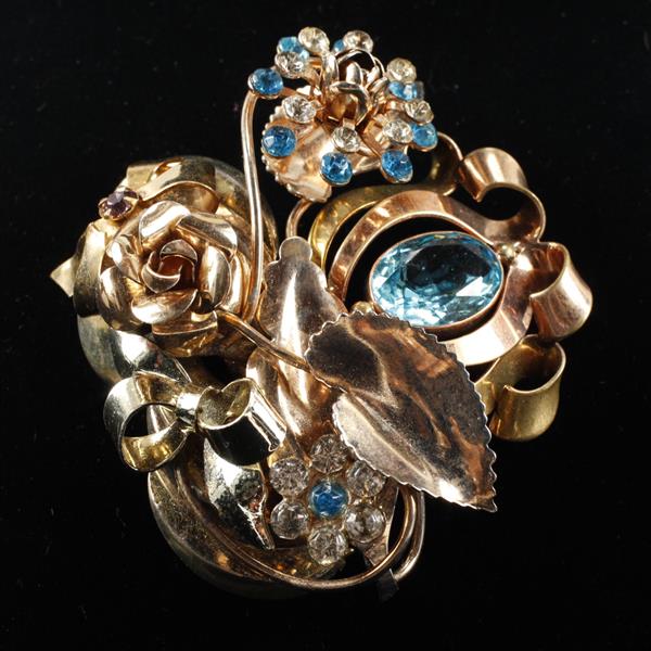 Appraisal: Monet Vintage Retro Sterling Vermeil Floral Bow Brooch Pin with