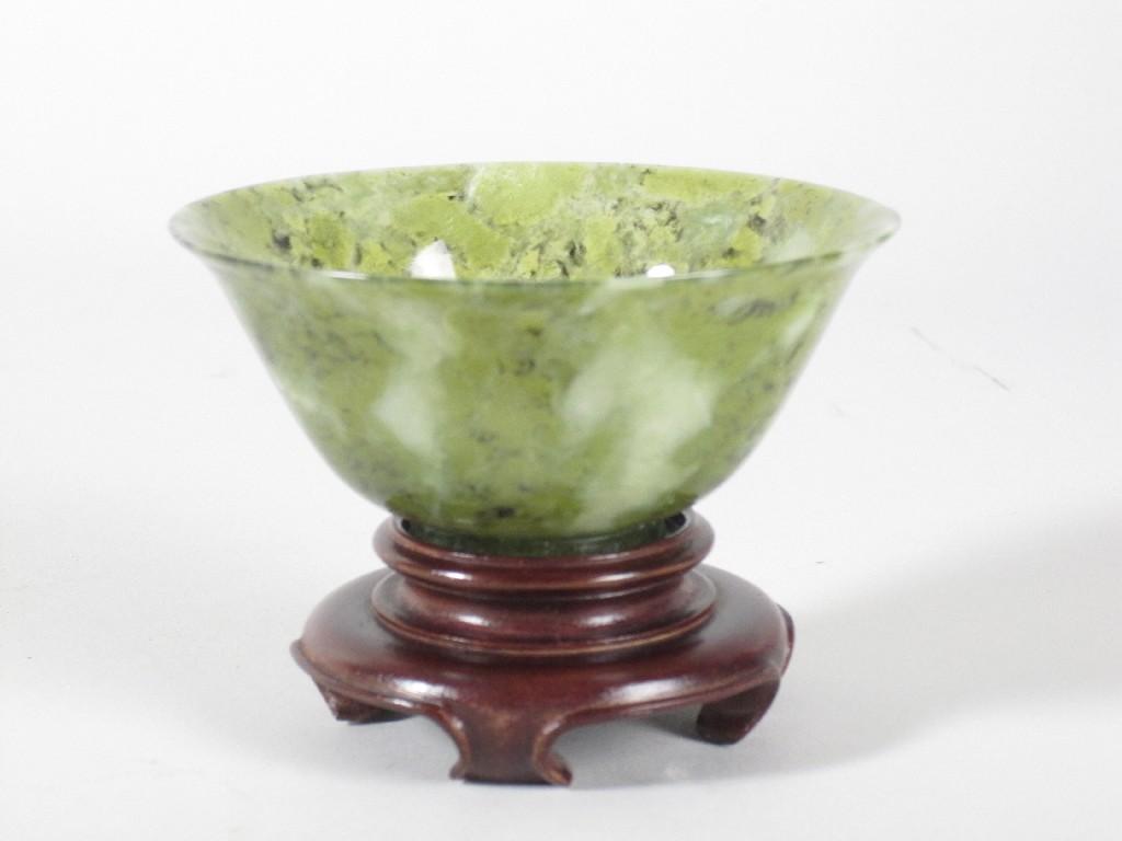 Appraisal: A small jadeite type Bowl on stand with case in