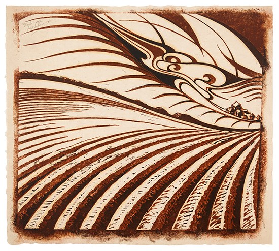 Appraisal: SYBIL ANDREWS Plough Color linoleum cut x mm x inches