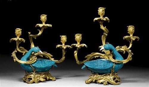 Appraisal: PAIR OF CANDELABRAS AU CANARD Louis XV the bronzes Paris