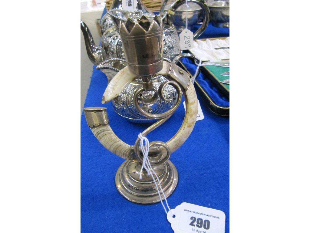 Appraisal: Silver plate and horn candlestand