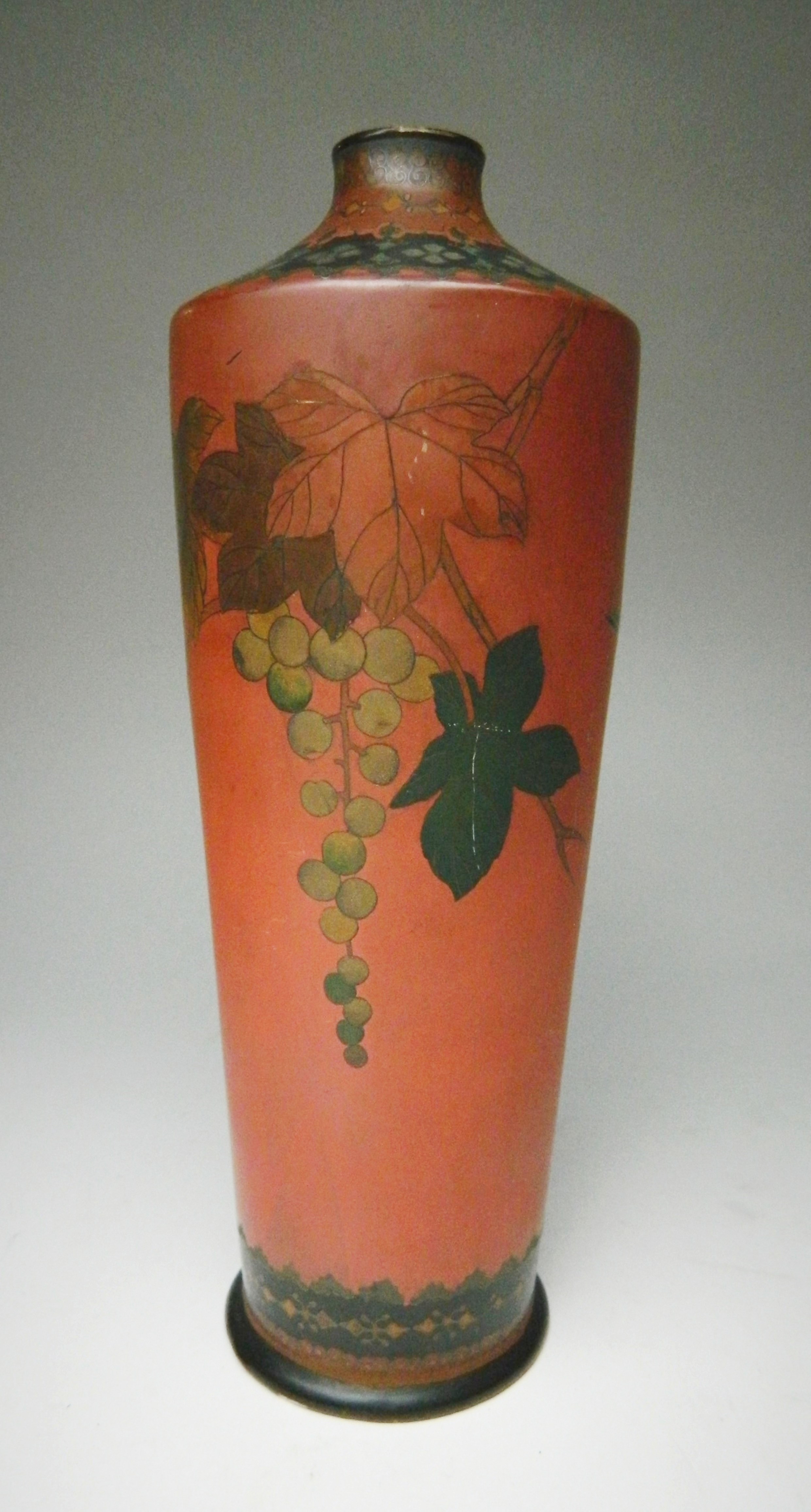 Appraisal: Japanese cloisonne vase- bird and grape vine motif on red