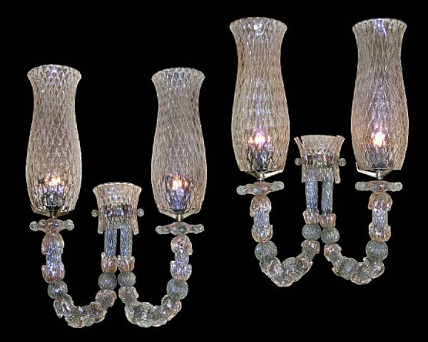 Appraisal: A pair of Italian mold blown glass two-arm wall lights