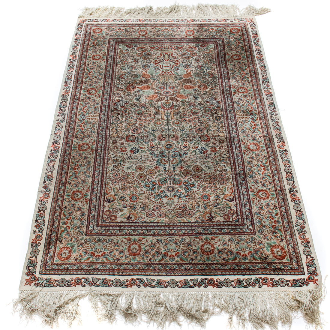 Appraisal: AN TURKISH PART SILK CARPET WITH A WOVEN BORDER '