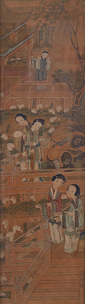 Appraisal: th c Chinese Painting Gouache on Paper of Courtiers Fishing