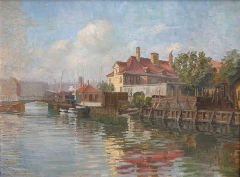 Appraisal: BJULF Soren Christian Danish - Canal Scene OIL C ''