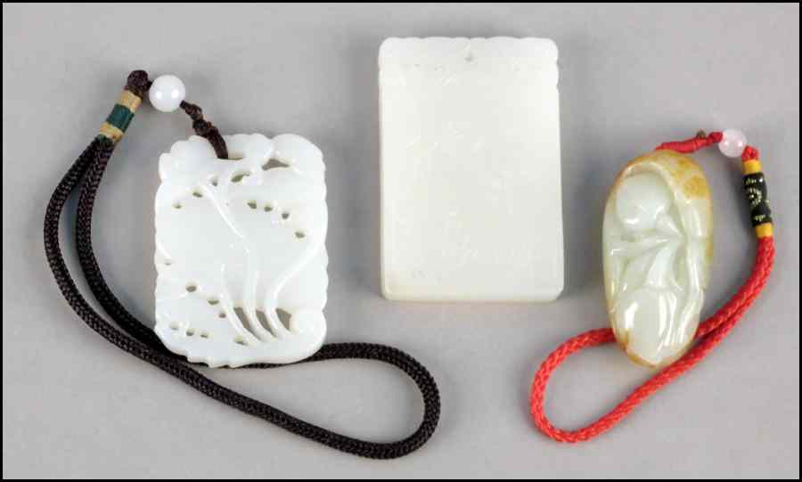 Appraisal: THREE WHITE JADE CARVINGS Largest '' x '' Condition No