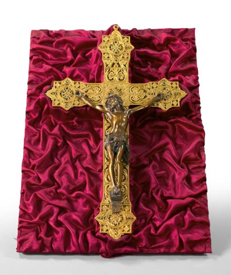 Appraisal: French Cased Gilded and Patinated Bronze Crucifix fourth quarter th