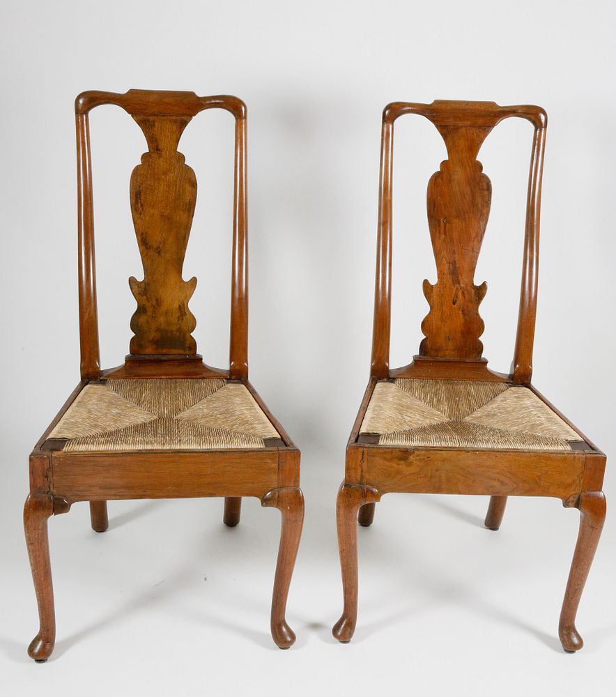 Appraisal: Pair of Pennsylvania Walnut Queen Anne Side Chairs Pair of