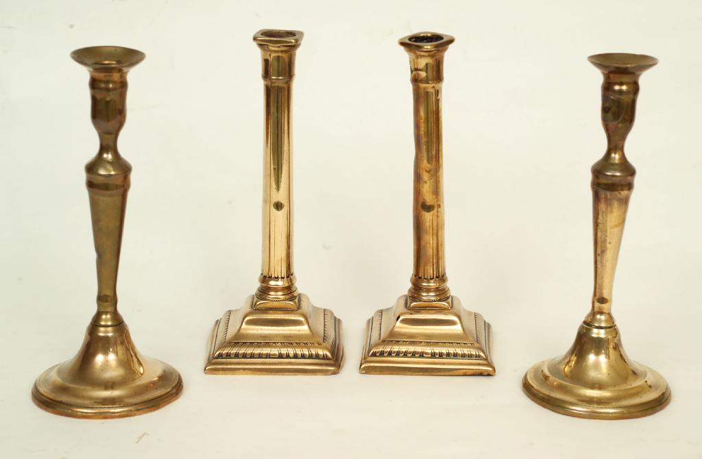 Appraisal: PAIR OF BRASS COLUMNAR CANDLESTICKS c each on a stepped