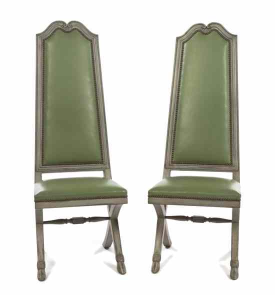 Appraisal: A Pair of Italian Painted Hall Chairs each having a