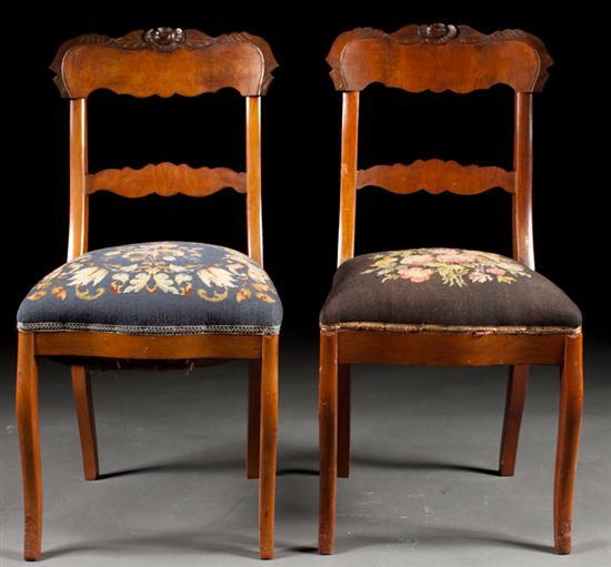 Appraisal: Pair of American Rococo Revival carved walnut needlepoint upholstered side