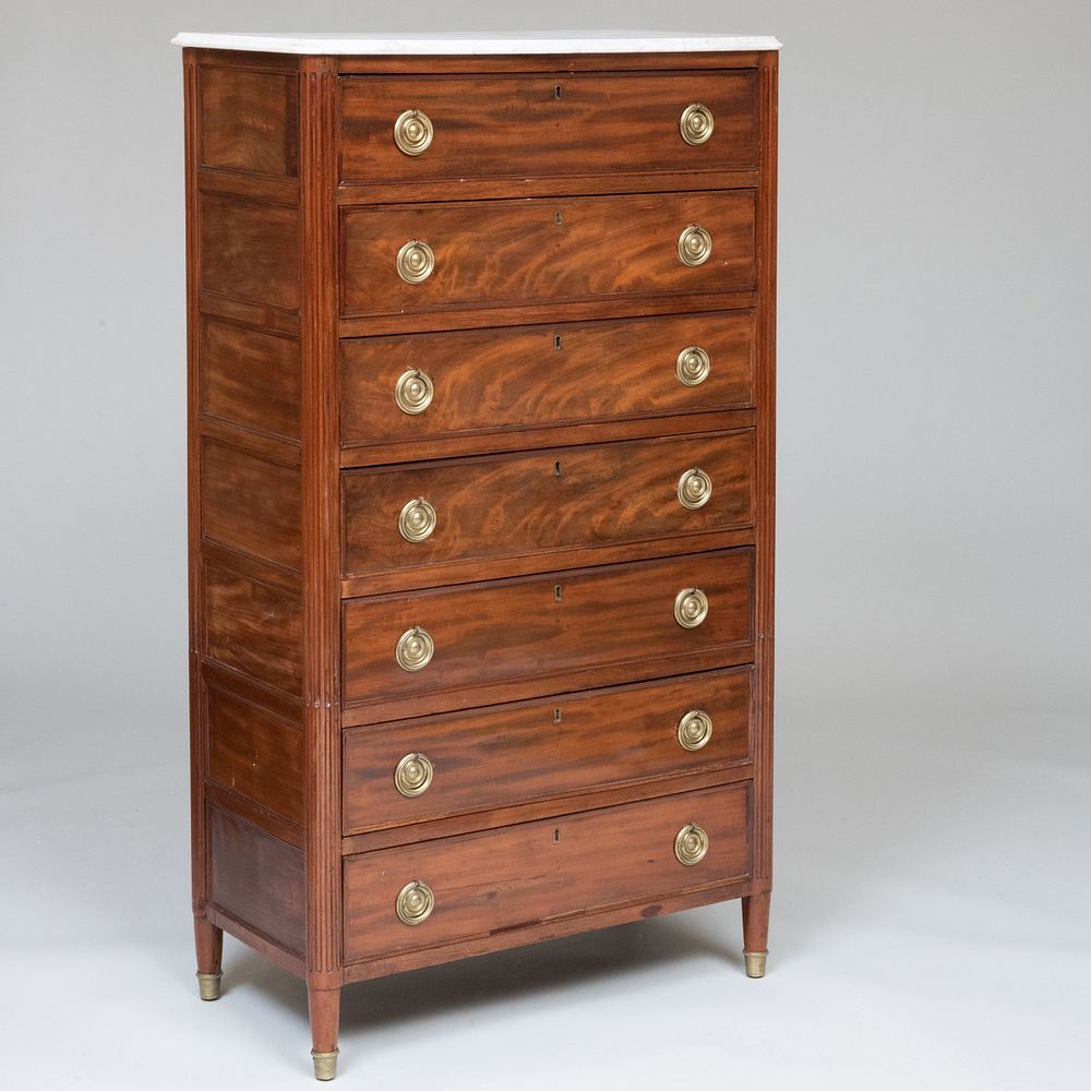 Appraisal: Louis XVI Gilt-Metal-Mounted Mahogany Semainier Fitted with a later white