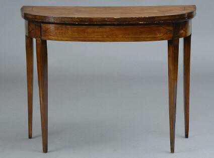 Appraisal: REGENCY MAHOGANY AND LINE-INLAID CARD TABLE The d-shaped top crossbanded