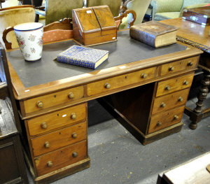 Appraisal: Late th century mahogany pedestal desk the rectangular top with