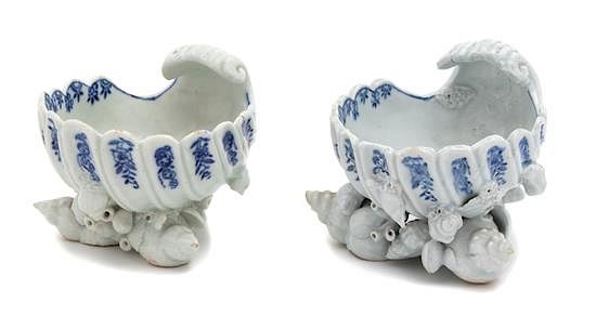 Appraisal: A Pair of English Porcelain Scalloped Salts Height inches A