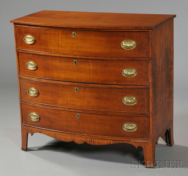 Appraisal: Federal Maple and Tiger Maple Veneer Bowfront Chest of Drawers