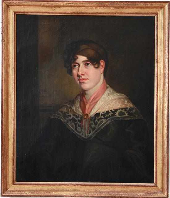 Appraisal: American school th century PORTRAIT OF A WOMAN oil on