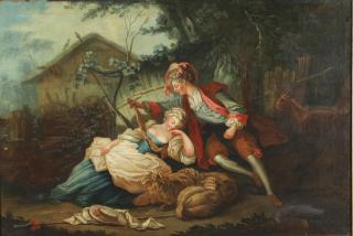 Appraisal: After Francois Boucher Landscape With Figures Depicting a couple in