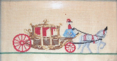 Appraisal: Needlepoint Horse-drawn Carriages Artist Needlepoint School Date Medium Needlepoint Dimensions