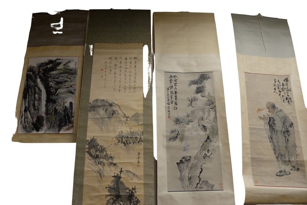 Appraisal: Group of four Oriental scrolls watercolor on paper of scholar