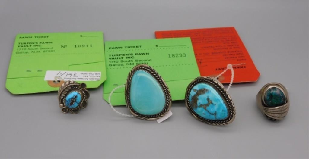 Appraisal: NATIVE AMERICAN SILVER RINGS TH CENTURY All have inset turquoise