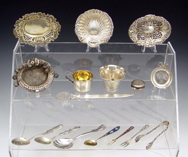 Appraisal: COLLECTION OF SILVER DISHES SPOONS AND TRINKETS To include Sterling