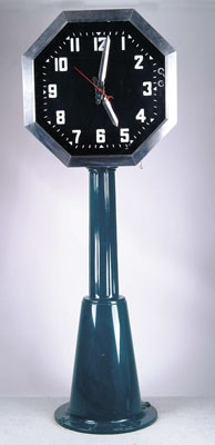 Appraisal: RARE OLD NEON CLOCK ON CAST IRON BASE Octagonal double-sided