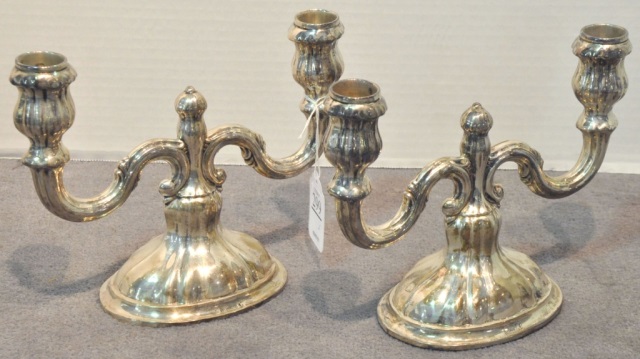 Appraisal: Pair Sterling Weighted Two-Arm Candelabras H x arm spread