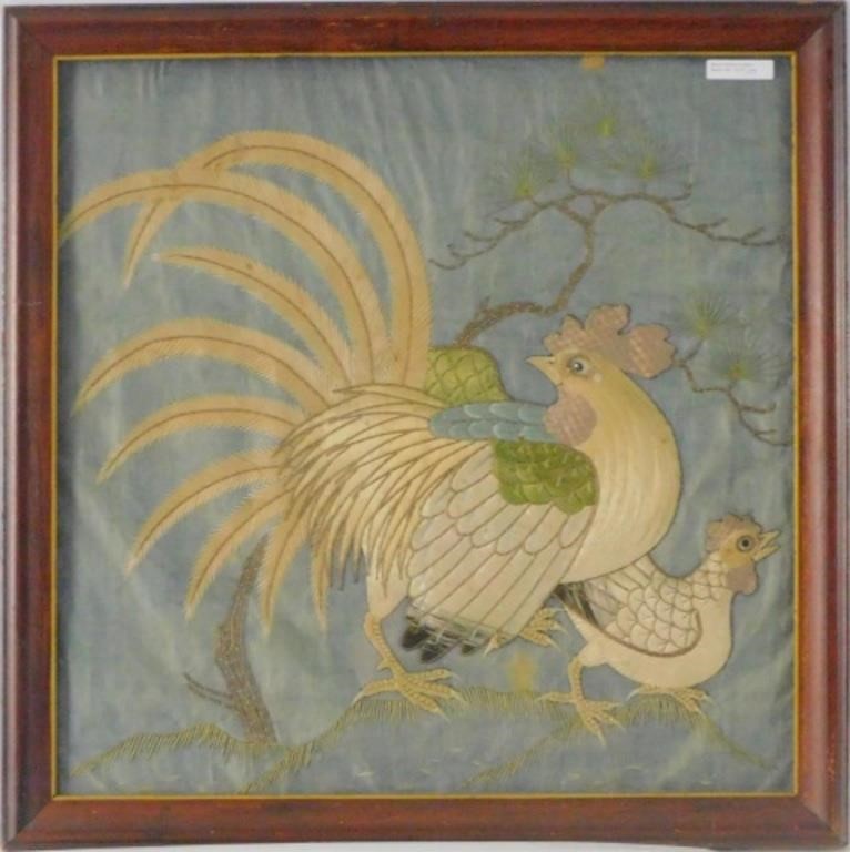 Appraisal: FRAMED STUMP-WORK PICTURE PROBABLY TH CENTURY depicting a rooster and