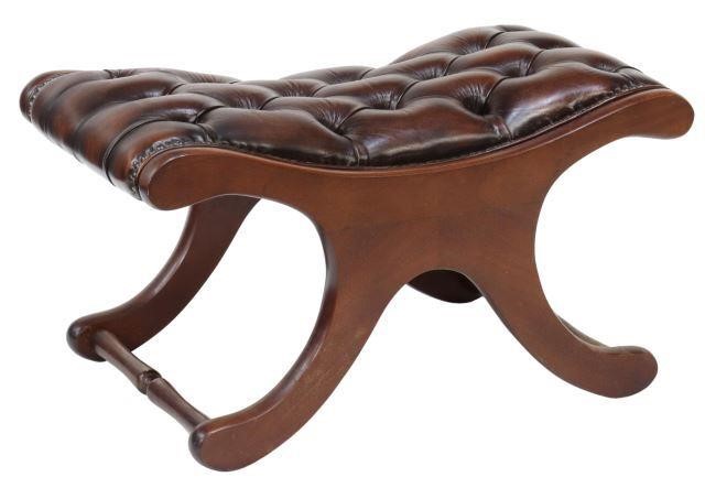 Appraisal: English mahogany footstool ottoman late th c in brown leather