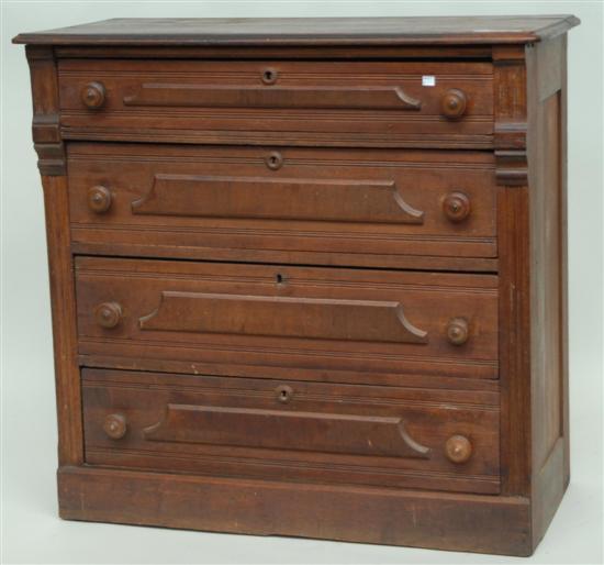 Appraisal: FOUR DRAWER WALNUT CHEST American CA 's with raised burled