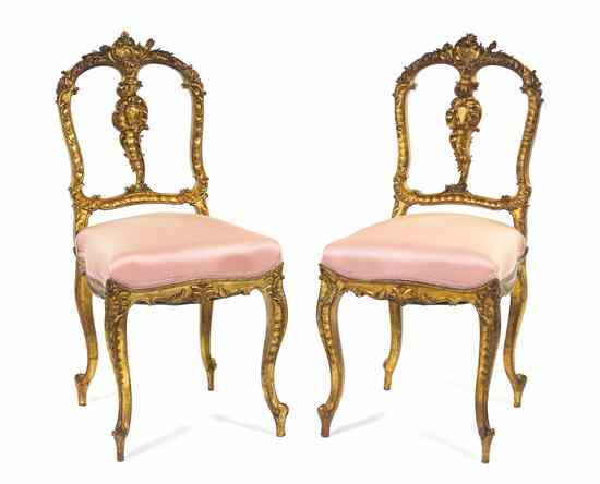 Appraisal: A Pair of Louis XV Style Giltwood Side Chairs having