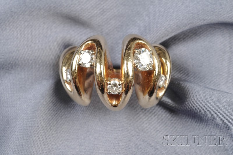 Appraisal: kt Gold and Diamond Ring the arched squiggle form set