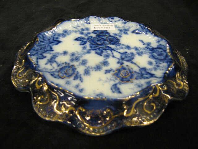 Appraisal: Victorian Flow Blue Ironstone Trivet floral gold trim x excellent