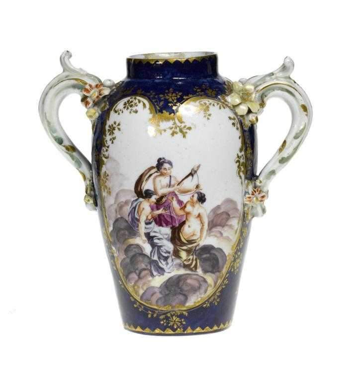 Appraisal: A DERBY VASE of shouldered form with rococo handles with