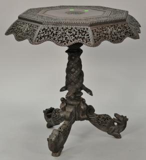 Appraisal: Carved Indian table having pierce carved top over carved shaft