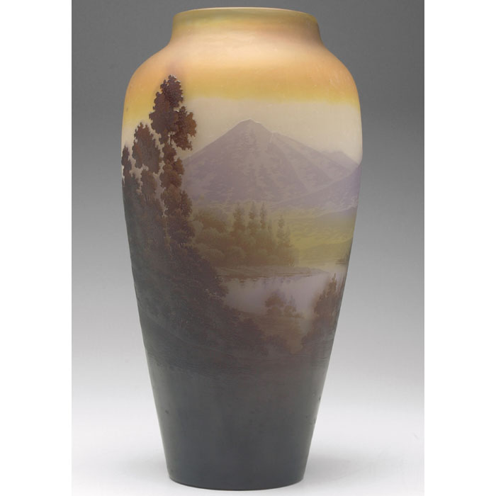 Appraisal: Good Galle vase tapered form in a cameo cut scenic