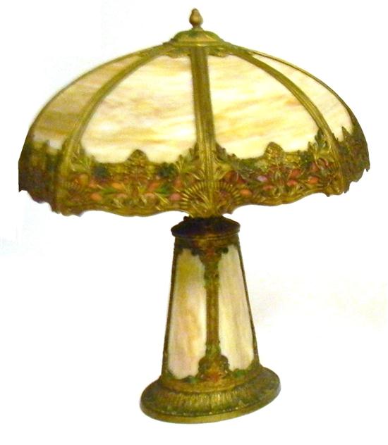 Appraisal: Early th C lamp caramel slag and orange glass filigree