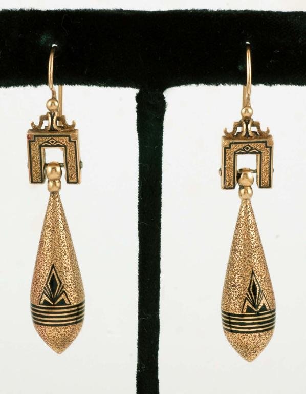 Appraisal: Pair of yellow gold Victorian Etruscan style dangle earrings with