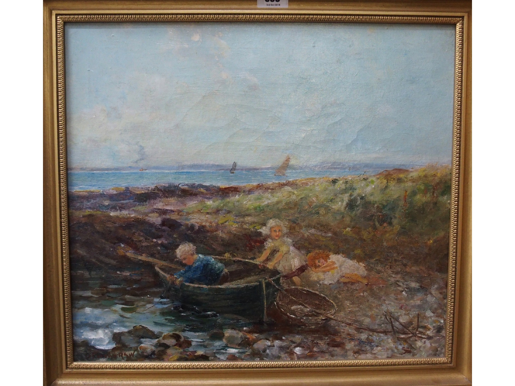 Appraisal: DAVID FULTON Children playing by the sea signed oil on