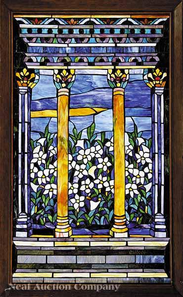 Appraisal: A Contemporary Leaded Lucite Panel having a scene of columns