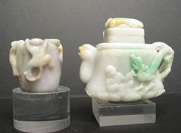 Appraisal: Two jade objects Including one mottled jadeite model of a