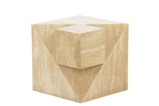 Appraisal: Modern Travertine Marble Cube Side Table Modern Italian travertine marble