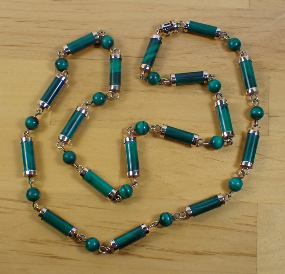 Appraisal: MALACHITE AND FOURTEEN KARAT GOLD NECKLACE measuring - in length