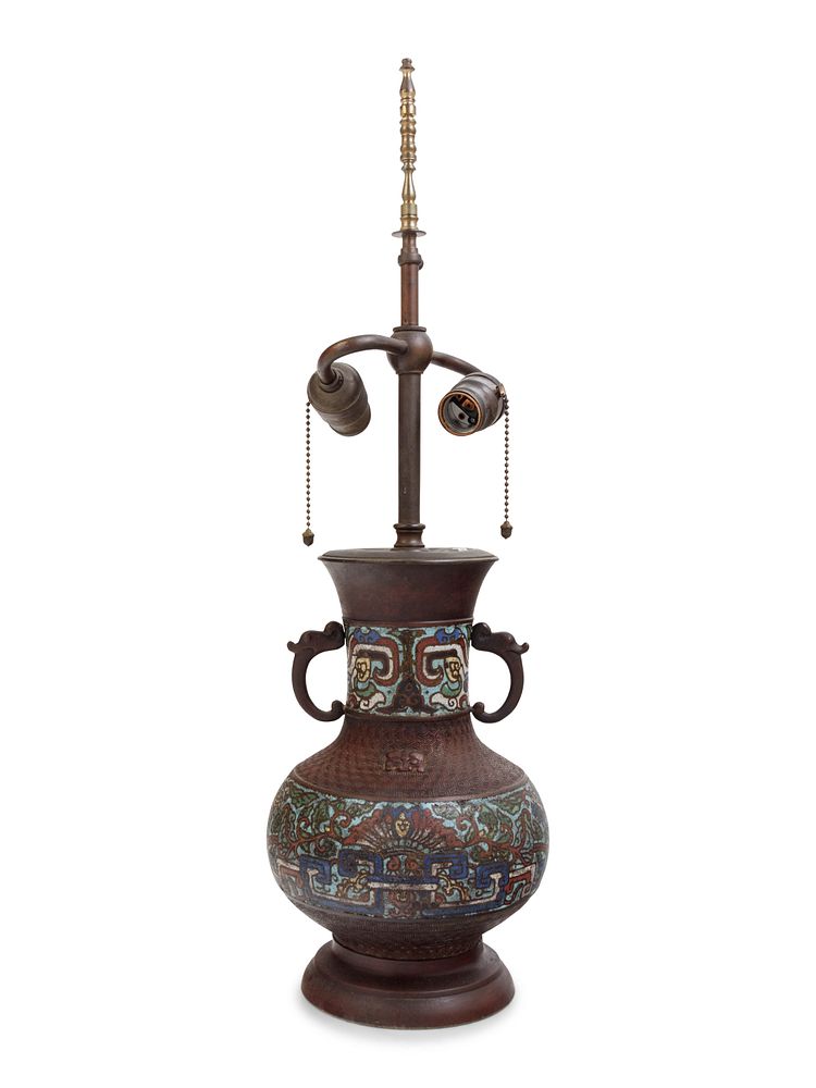 Appraisal: An Archaistic Bronze and Cloisonne Vase Mounted as a Lamp