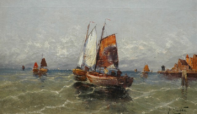 Appraisal: Georg Fischoff Austrian - Fishing Boats on the Danish Coast