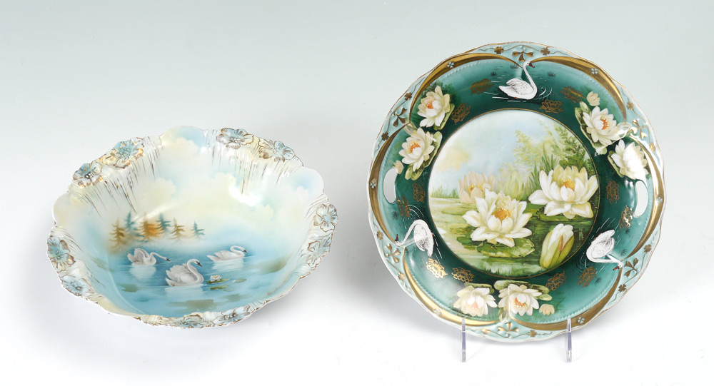 Appraisal: PIECE GERMAN PORCELAIN SWAN BOWL AND PLATE pieces total to