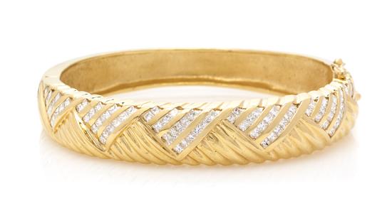 Appraisal: Sale Lot A Karat Yellow Gold and Diamond Bangle Bracelet